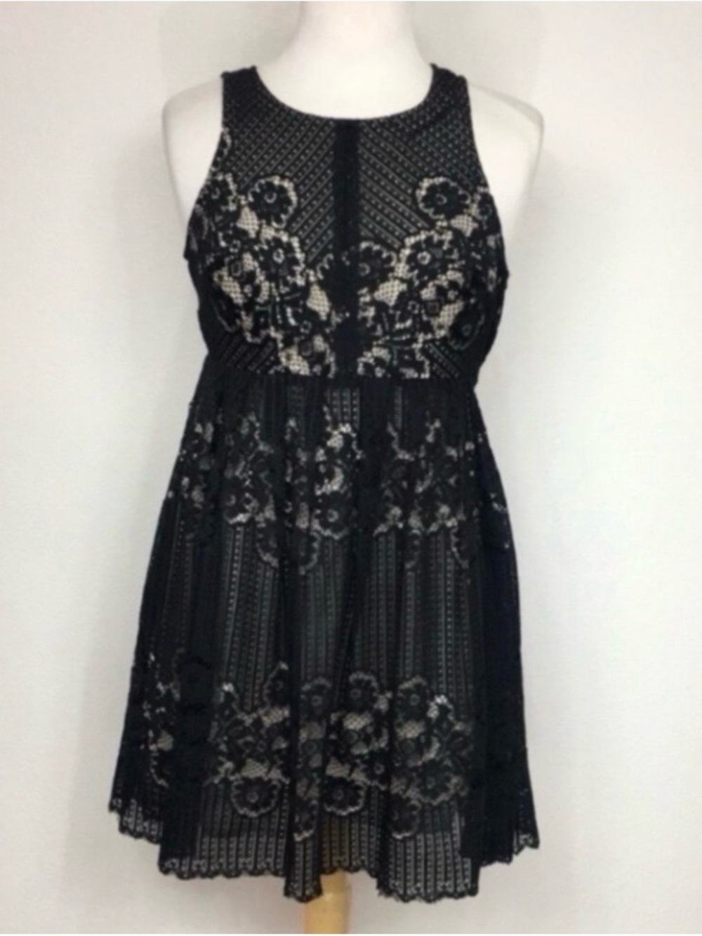 Free People Womens Black Rocco Lace Fit & Flare Mini Dress Size 4 Whimsigoth